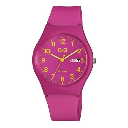 Reloj Pulsera Q&q Analogo Malla Pvc Esfera En Fucsia Febo