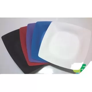 Kit C/100 Prato Quadrado Plastico P/ Refeições Lanches Color