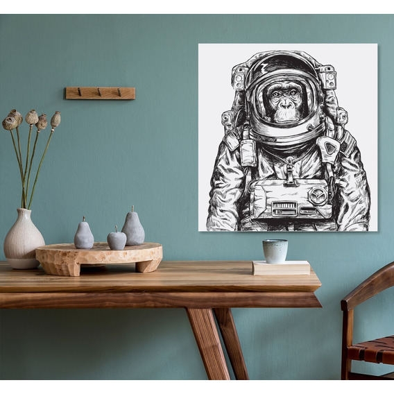 Mono Astronauta  Minimalista Cuadro Decorativo Lienzo Canvas