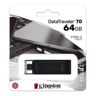 Pendrive Kingston Datatraveler 70 Dt70 64gb 3.2 Gen 1 Negro Usb-c