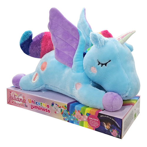 Juliana I Love Unicorns Peluche Unicornio Luminoso Color Celeste