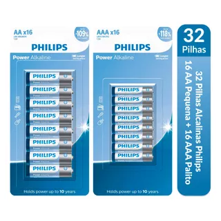 Pilha Philips Alcalina Aaa Cilíndrica - Kit De 16 Unidades
