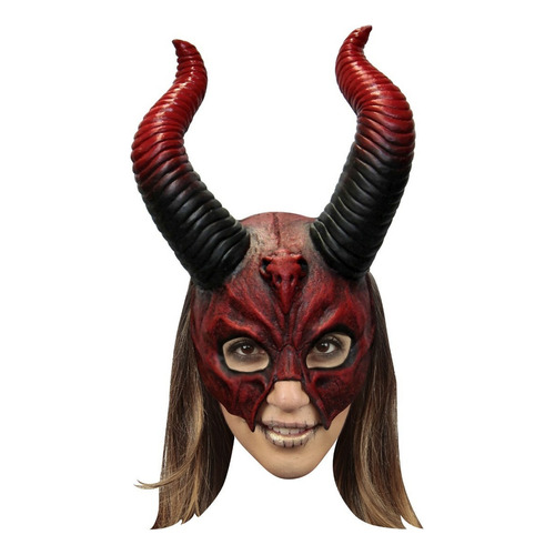 Máscara Para Mujer De Demonio Con Cuernos Diablo Halloween Color Rojo