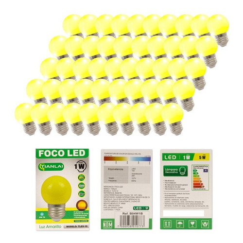 Foco Led Bombilla Decorativo Amarillo 5w Base E27 50 Piezas