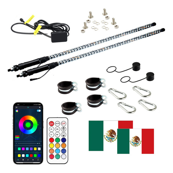 Antenas Led Para  2pcs Impermeable Rgb 4tf Con Remoto Y App