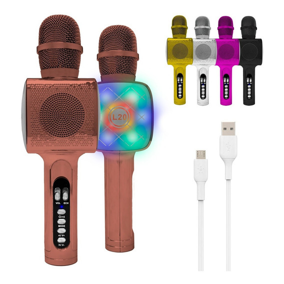 Microfono Karaoke Bluetooth Inalambrico Parlante Efectos Rgb Color Rosa dorado