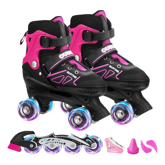 2 En 1 Patines De Línea Ajustables Y 4 Ruedas Niño Con Luces