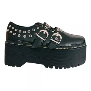 Zapato Charol Botín Negro Con Plataforma Moda Diseño Juvenil