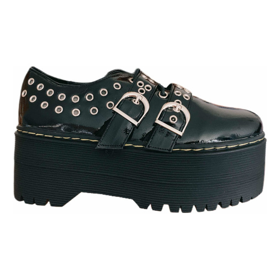 Zapato Charol Botín Negro Con Plataforma Moda Diseño Juvenil