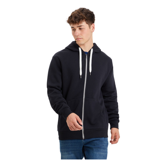 Polerón Hombre Hoodie Básico Full Negro Fashion's Park