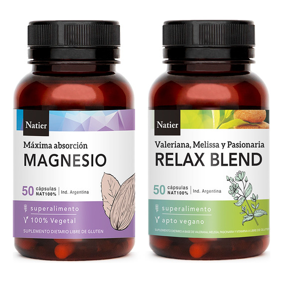 Natier Kit Suplemento Vegano Magnesio + Relax Blend X 50c