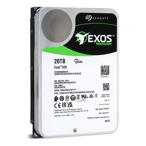 Disco duro interno Seagate Exos X20 ST20000NM007D 20TB plateado
