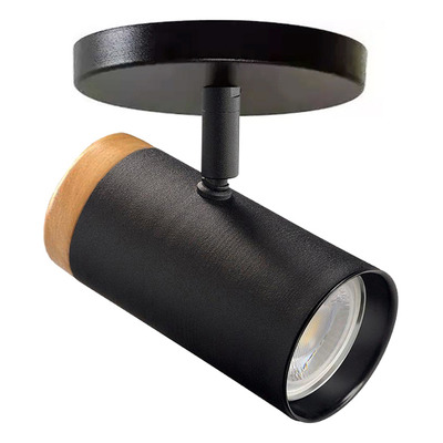 Aplique 1 Luz Negro Con Madera Apto Led Cabezal 3002 Movil 