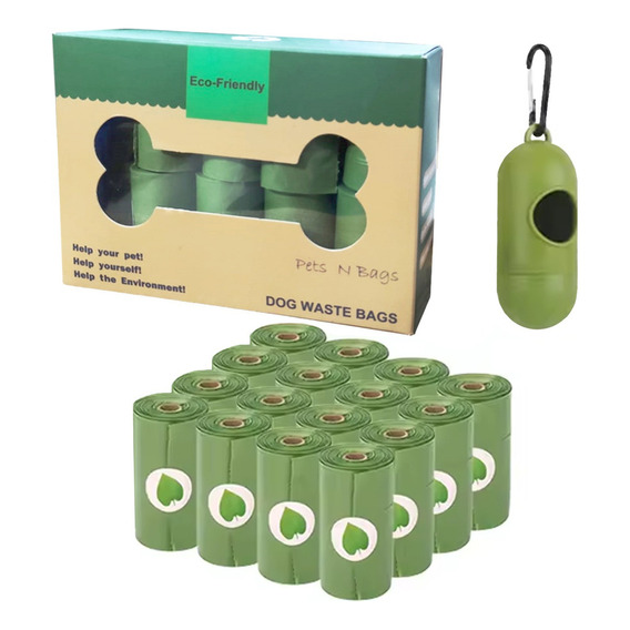 Bolsas Ecologica Desecho De Mascotas 16 Rollos De 15 Bolsas Color Verde