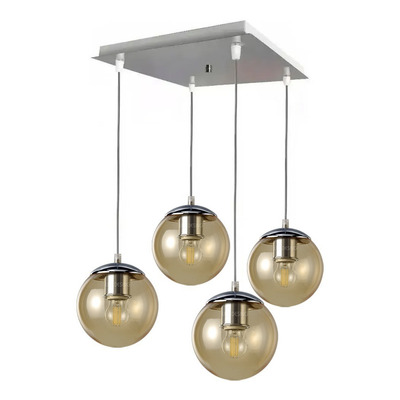 Colgante 3 Luces Globo 15cm Vidrio Ambar Deco Apto Led E27