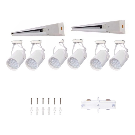 Spot Riel Led 12w X6 + Riel 1 Mt X2 + Union Blanco Luz 3500k