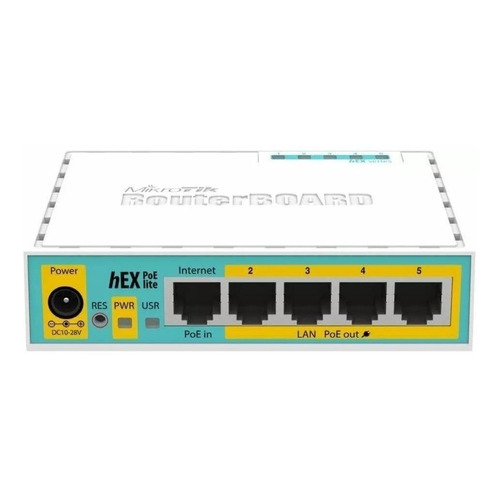 Router MikroTik RouterBOARD hEX PoE lite RB750UPr2 blanco y turquesa 100V/240V