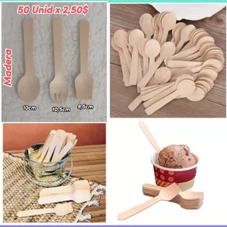 Cuchara Paleta Cucharilla Helado Madera 50 Unid Para Postres