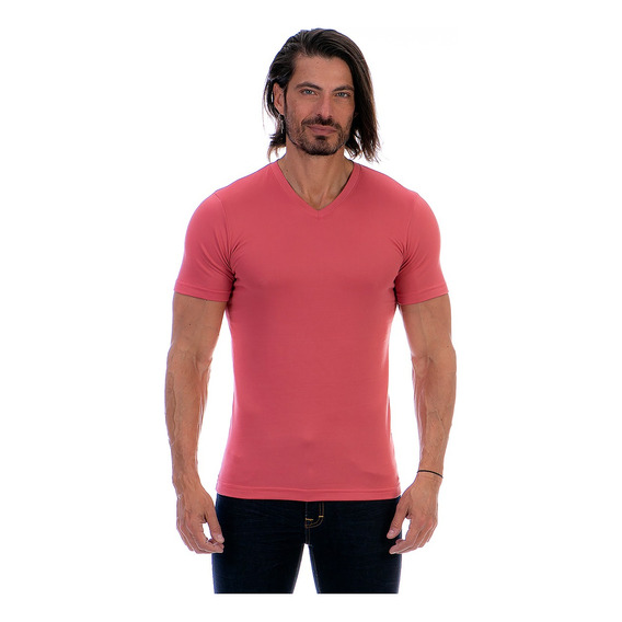 Playera Manga Corta Hombre Lisa Cuello  V  Slim Fit - Basic 