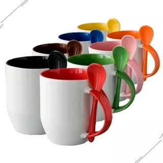 Caneca Com Colher Interna E Alça Color Para Sublimação - 1un