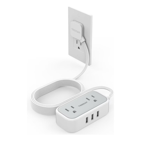 Cable De Extensión De Alimentación Con 3 Enchufes Planos Usb