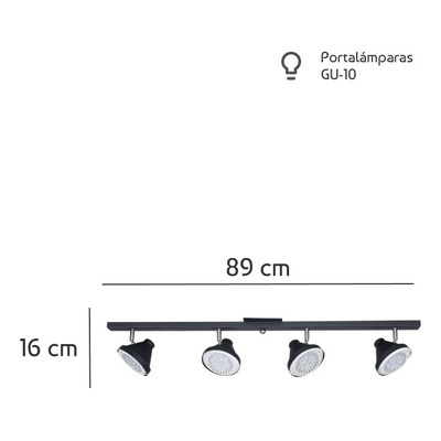 Aplique Plafon 4 Luces Negro Spot  Ar111 Apto Led Oslo