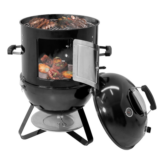 Asador Ahumador Tipo Bala 2 En 1 Carbon 2 Parrillas 20' Color Negro