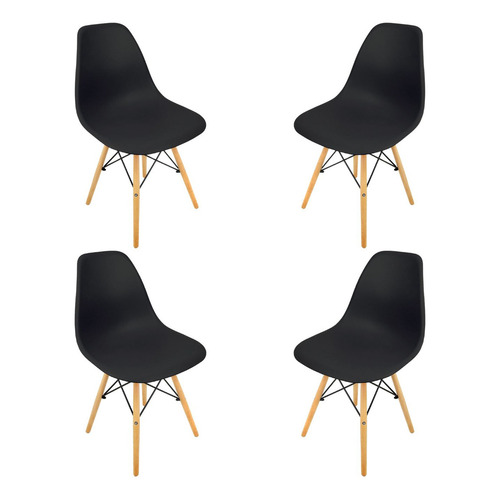 Silla Para Comedor Moderna Tipo Eames 4 Pzas Patas Madera Color de la estructura de la silla Negro