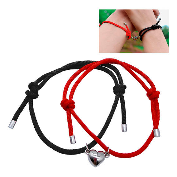 Pulsera Para Parejas Con Imán Rojo Y Negro Par Charms