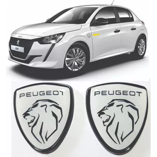 Emblema Escudo Peugeot Branco Moldura Injetada Preta (par)