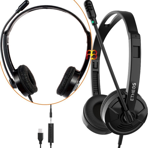 Auriculares Headset Vincha Con Cable Micrófono Stereo Negro