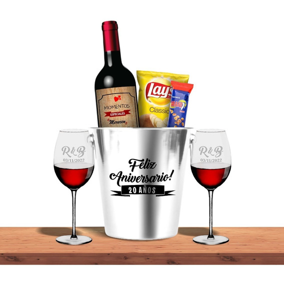 Set De Botella Copas De Vino Con Balde  Personalizado