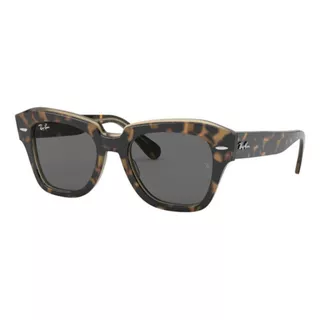 Anteojos De Sol Ray-ban Wayfarer State Street Mediano Con Marco De Acetato Color Polished Havana On Transparent Brown, Lente Dark Grey De Cristal Clásica, Varilla Tortoise De Acetato - Rb2186