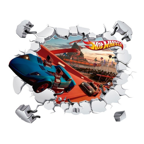 Tapiz Carros Decoración Infantil Hot Wheels Vinil 65x55 Color Multicolor