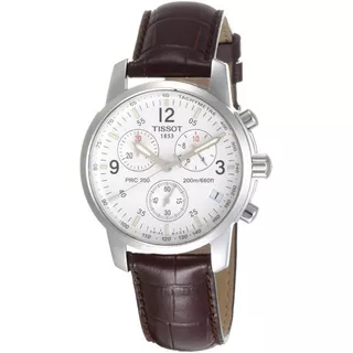 Relógio Tissot Prc 200 T17.1.526.32 Fundo Branco Com Pulseira De Couro Marrom