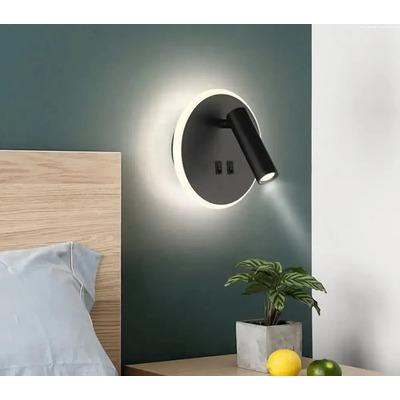 Aplique De Pared Led Redondo 10w Luz Desing Negro Negro