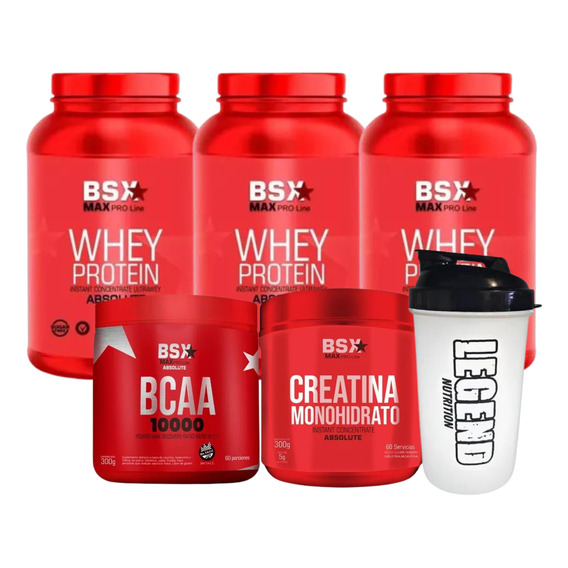 Bsx Whey Protein 908gr X3 Creatina 300gr Bcaa 300gr Shaker 