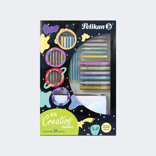 Kit Arte Pelikan Col. Metálicos Marcadores Crayones Lapices