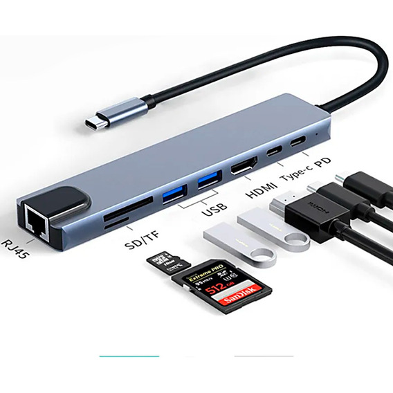 Hub Adaptador Usb-c 8 En 1 Para Mac Windows Macbook Tipo C