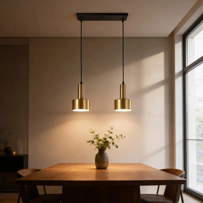  Colgante 2 Luces Nero Dorado Apto Led E27 Deco Luz Desing Dorado