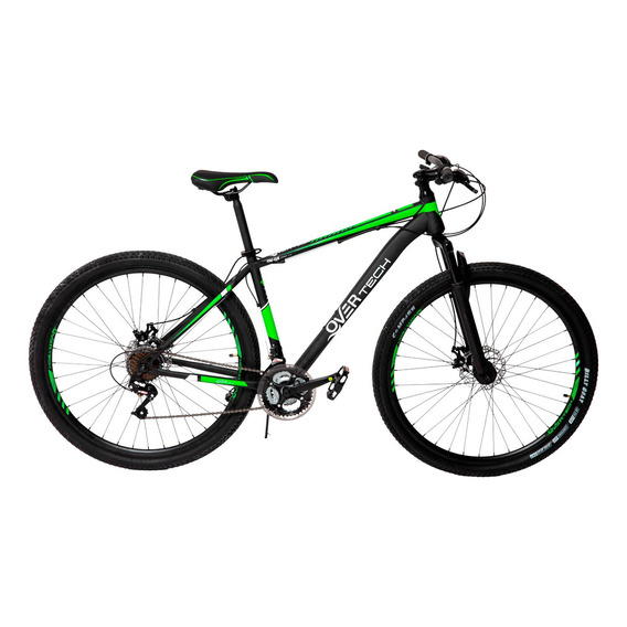 Bicicleta Mtb Overtech R29 Acero 21v Freno A Disco Pp Color Negro/Verde/Blanco Tamaño del cuadro M