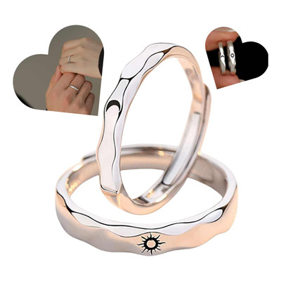 2 Anillos Promesa Ajustable Parejas Sol Y Luna De Amor