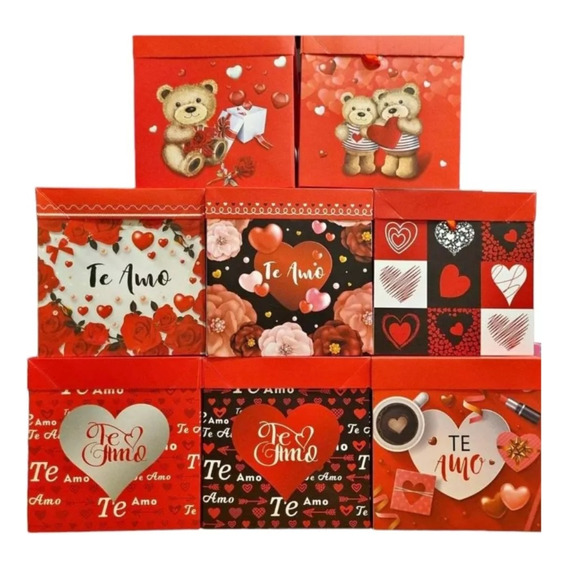 12 Cajas Plegables 22x22cm Para San Valentin Amor Feliz Dia 