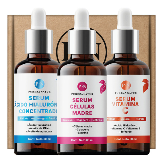 Kit Serum Facial Acido Hialurónico, Vitamina C Y Células Madre Anti Edad | Paquete Completo De Serum Para El Cuidado De La Piel, Hidratación Y Rejuvenecimiento Todo Tipo De Piel 3 Unidades