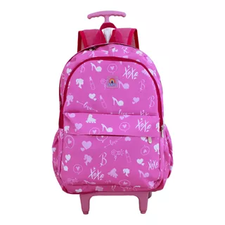 Mochila Escolar Rodinhas Svg Feminina Espaçosa Reforçada Cor Rosa Desenho Do Tecido Boneca