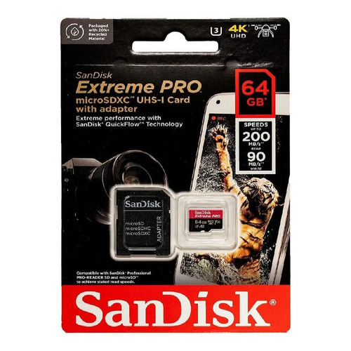 Tarjeta De Memoria Sandisk 64gb Sd Extreme Pro  Class 10