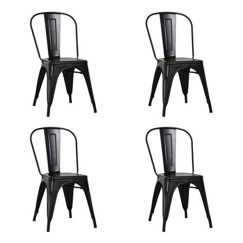 Set De 4 Sillas De Metal Diseño Tolix Empoli Negra Color de la estructura de la silla Negro Color del asiento Negro