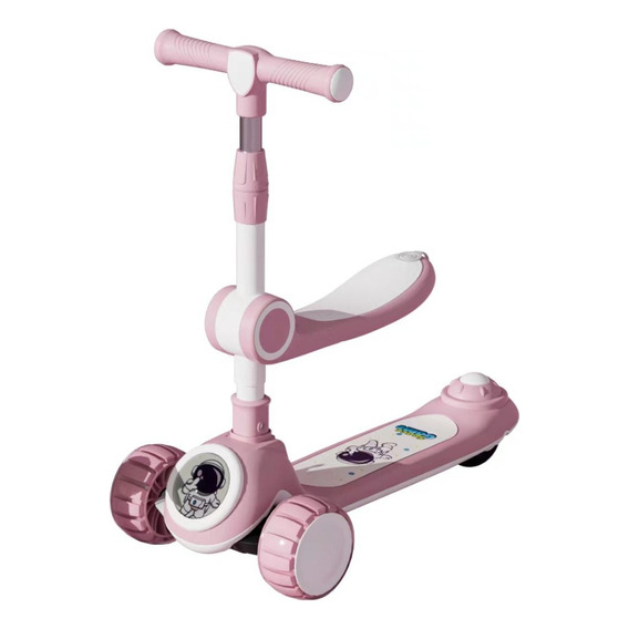 Scooter 2 En 1, Spaceman, Rueda Con Luz Y Sonido, 3 Colores Color Rosado Spaceman