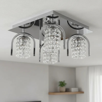 Plafon Renny 4 Luces Base Cuadrada Cristal Apto Led E27  Cromo
