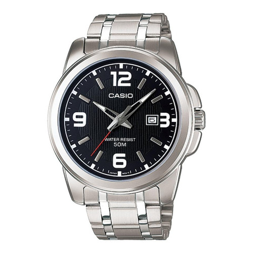 Reloj pulsera Casio MTP-1314 con correa de acero inoxidable color plateado - fondo negro